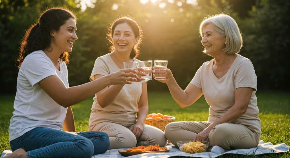 Woman drinking water while beeing outside