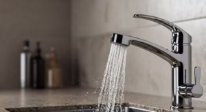 Water faucet running in kitchen